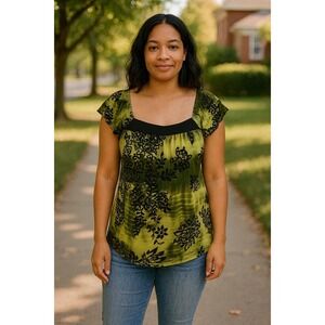 VTG Claudia Richard Women Large Green Y2K Whimsigoth‎ Milkmaid Blouse Babydoll